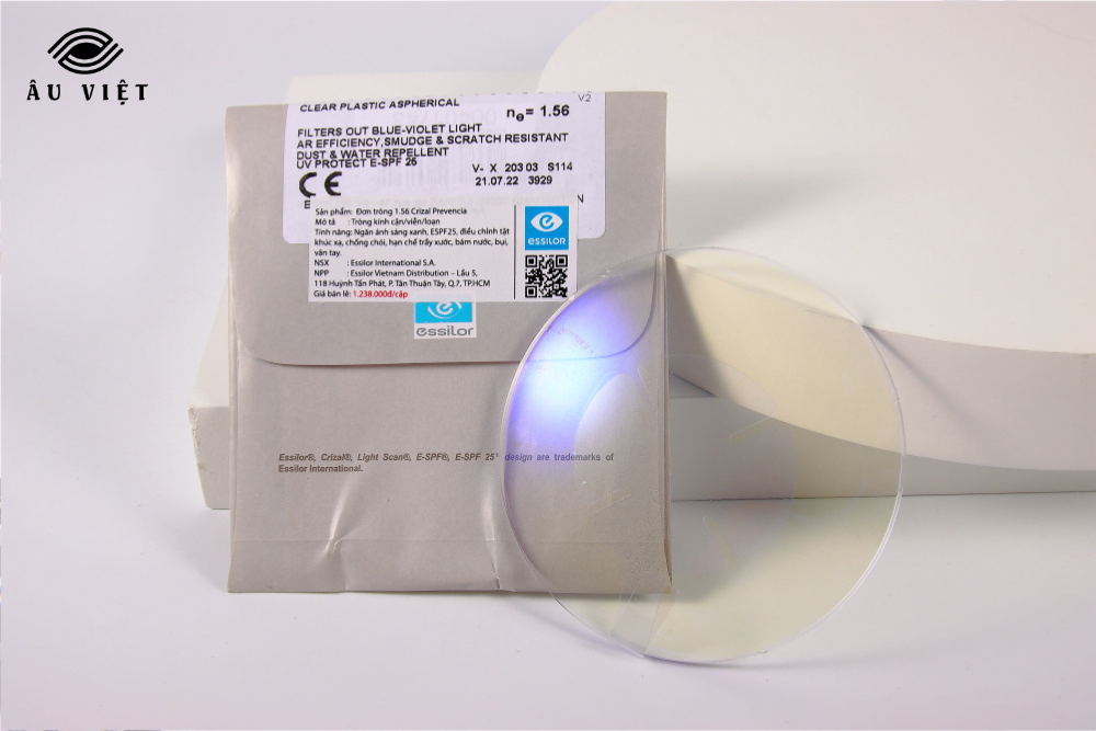 Tròng kính đơn tròng lọc ánh sáng xanh tím Essilor Crizal Prevencia (Pháp)
