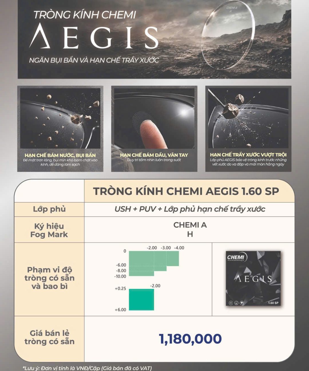 TRÒNG KÍNH CHEMI AEGIS 1.60 SP