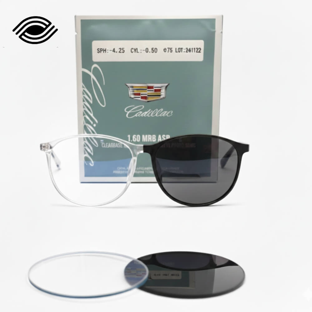 Tròng Kính Đổi Màu Khói Cadillac Lens 1.60 Spin Photo MR8 ASP ClearBase BlueCut