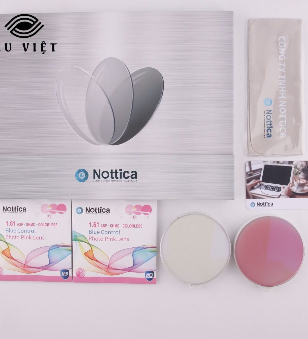Tròng Nottica đổi màu chiết suất 1.61 ASP SHMC COLORLESS Blue Control