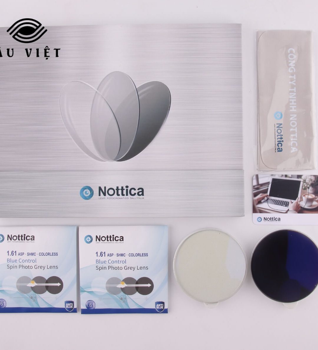 Tròng Nottica đổi màu chiết suất 1.61 ASP SHMC COLORLESS Blue Control