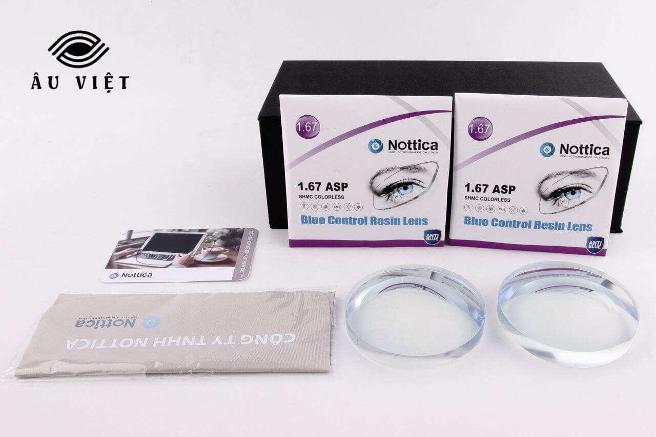 Tròng kính Nottica chiết suất 1.67 ASP Blue Control Resin Lens