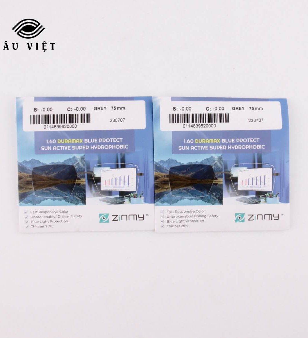 Tròng kính Zinmy 1.60 Duramax Blue Protec Sun Active Super Hydrophobic