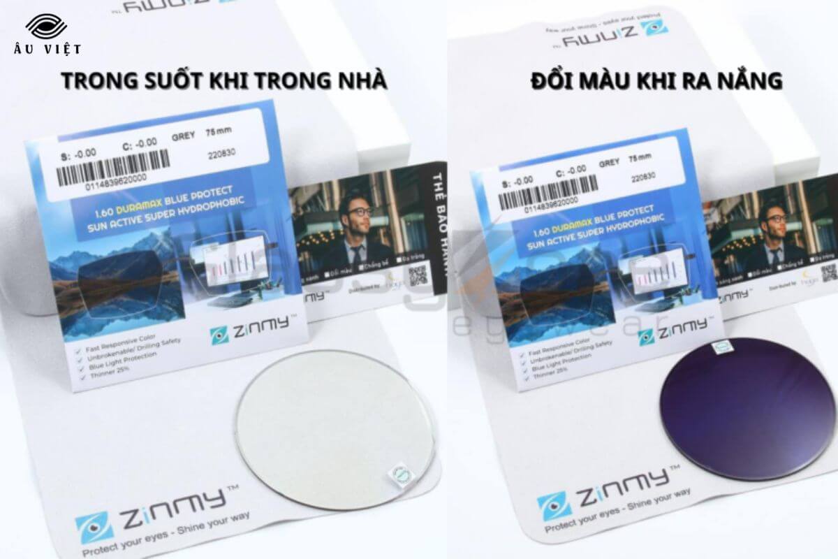 Tròng kính Zinmy 1.60 Duramax Blue Protec Sun Active Super Hydrophobic