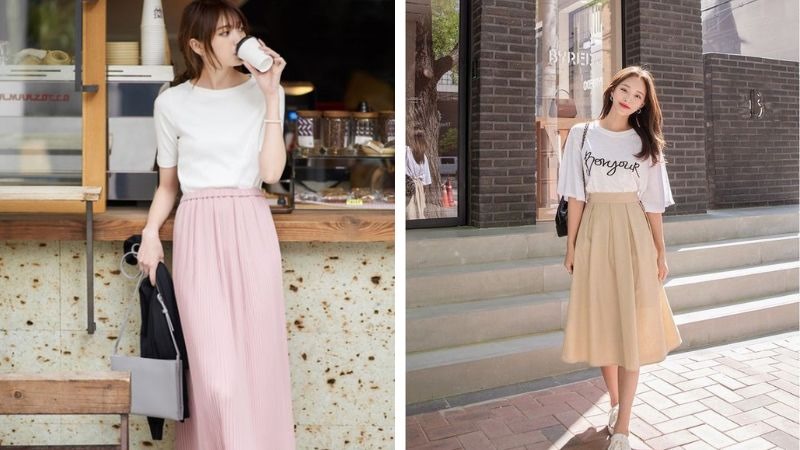 Luôn trẻ trung với bộ outfit mix giữa váy suông và áo thun