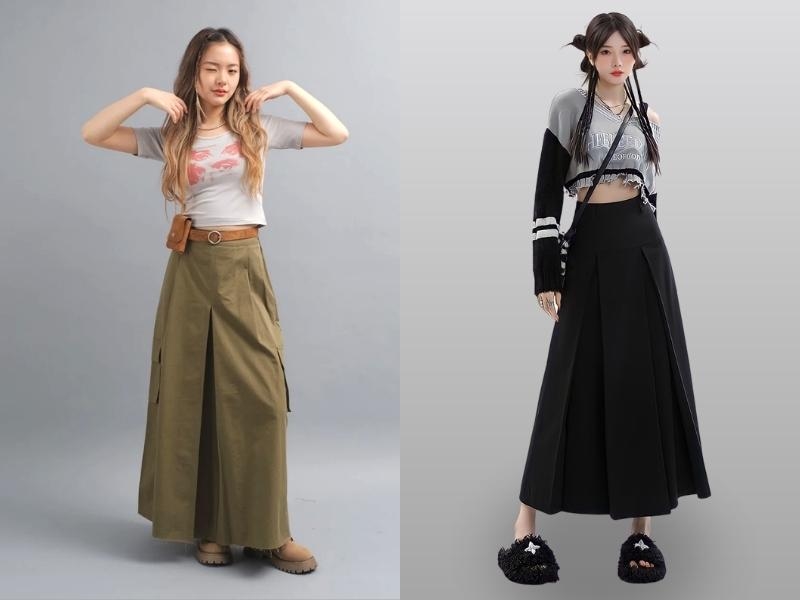 Combo trang phục áo croptop + váy suông luôn hot hit