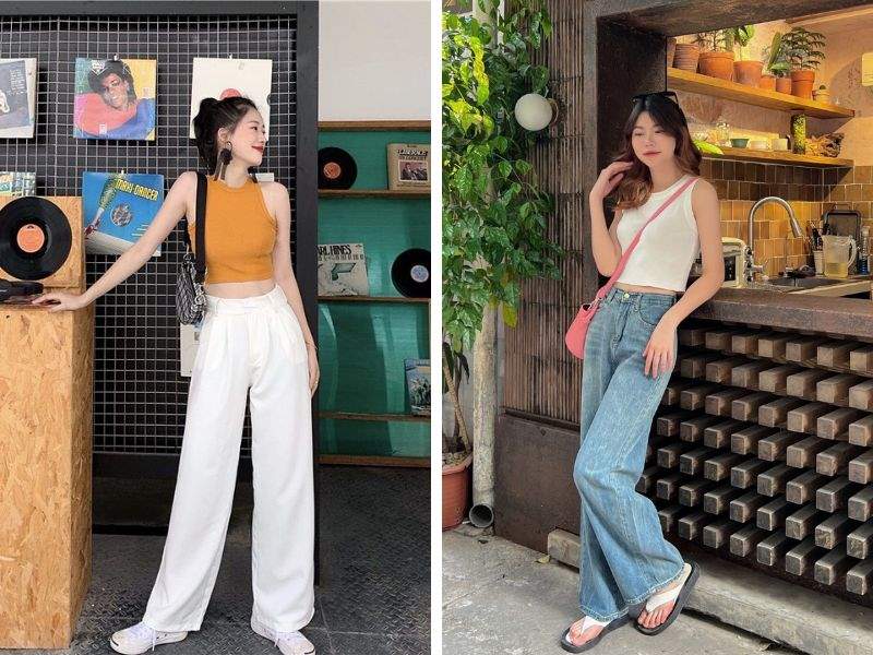 Cải thiện phong cách ăn mặc khi mix quần suông với áo croptop