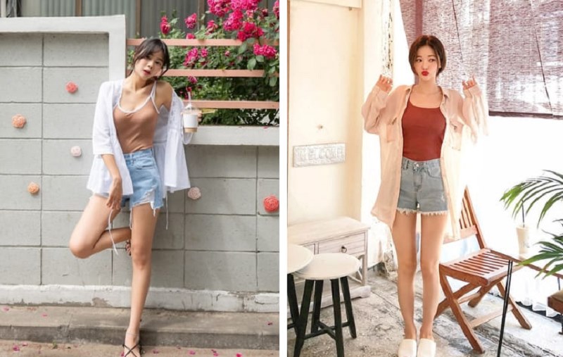 Đi biển mặc ngay quần short với áo 2 dây