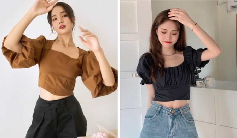 Mix đồ đi biển cho người gầy với áo tay bồng và quần short