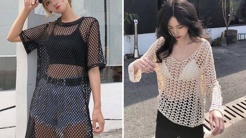 Mix áo bra cùng áo lưới và quần short táo bạo