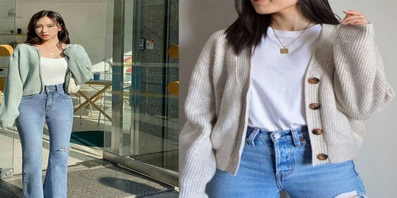 Áo cardigan cùng quần jean giúp chị em tinh tế hơn