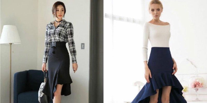 Chân váy mullet cùng áo tay dài tạo outfit khác biệt