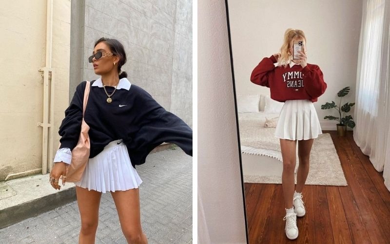 Áo sweater kết hợp với chân váy tennis