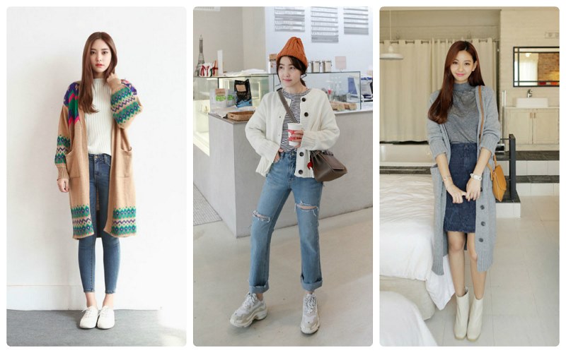 Mặc áo cardigan dáng dài cùng với quần jean