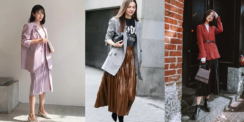 Áo blazer mix chân váy suông dài là chân ái cho bạn