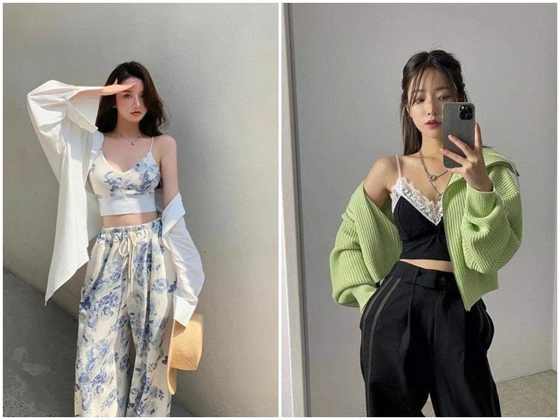 Mix áo sơ mi oversize với áo bra