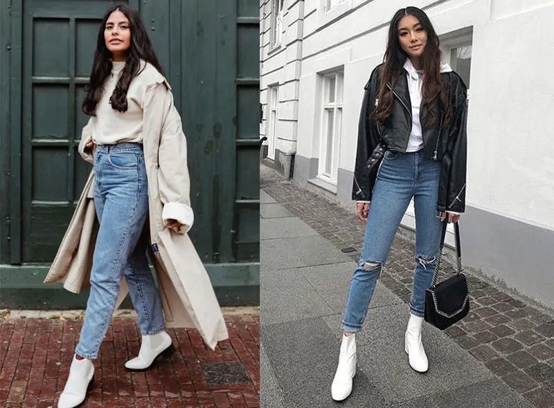 Phối đồ với boot trắng nữ và quần jeans