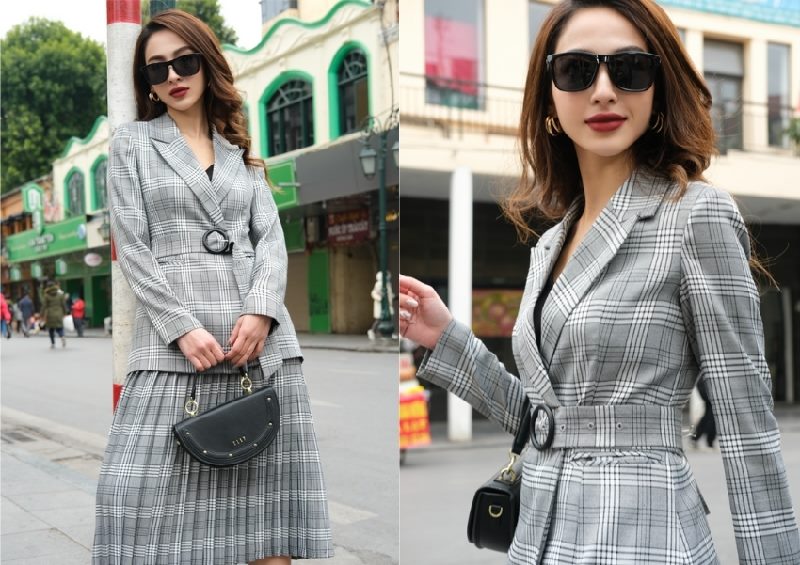 Hãy mix đồ với chân váy kẻ caro mùa đông với áo blazer quyền lực