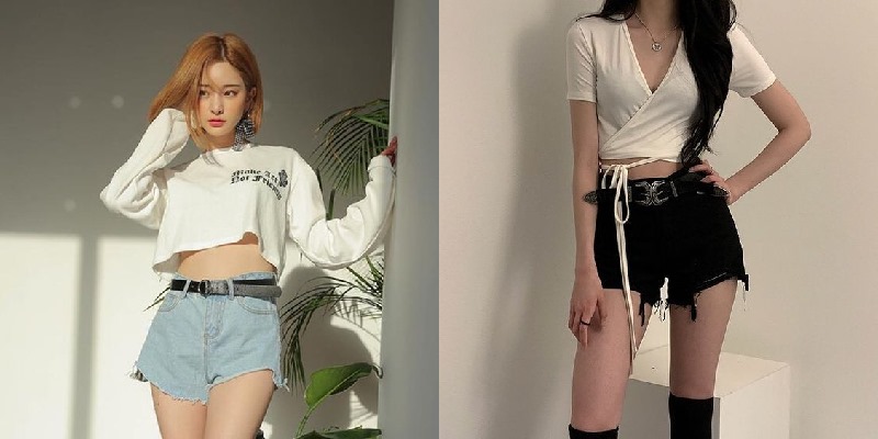 Áo croptop cùng quần short cạp cao tạo set đồ phù hợp 