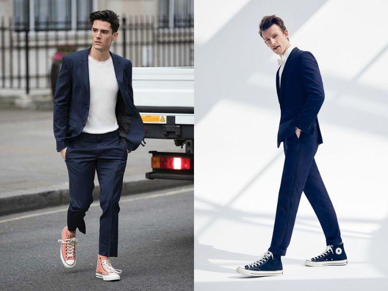 Phối Áo Blazer, Sơ Mi và Quần Jean Với Giày Converse Cổ Cao Nam